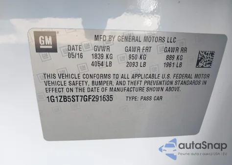 2016 Chevrolet Malibu Ls from USA, damaged, VIN 1G1ZB5ST7GF291635